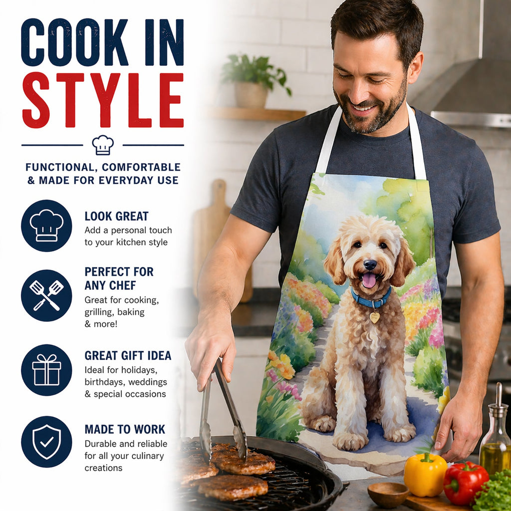Goldendoodle Spring Path Apron Cooking Kitchen Server Baking Crafts Gardening for Adult Women Men, Unisex, Large, Multicolor