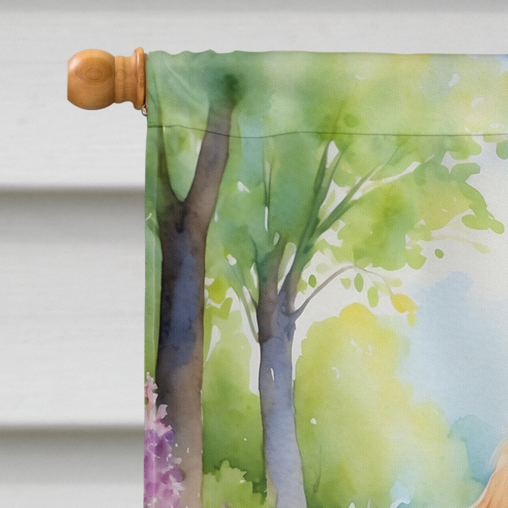 Goldendoodle Spring Path House Flag 28x40 Porch Sleeve Pole Decorative Outside Yard Banner Artwork Wall Hanging, Polyester