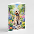Goldendoodle Spring Path Greeting Cards Pack of 8 Blank Cards with Envelopes Whimsical A7 Size 5x7