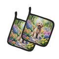 Goldendoodle Spring Path Pot Holder Set of 2 Heat Resistant Quilted Hot Pads 7.5 x 7.5 Inch, Insulated Kitchen Trivets for Cooking & Baking