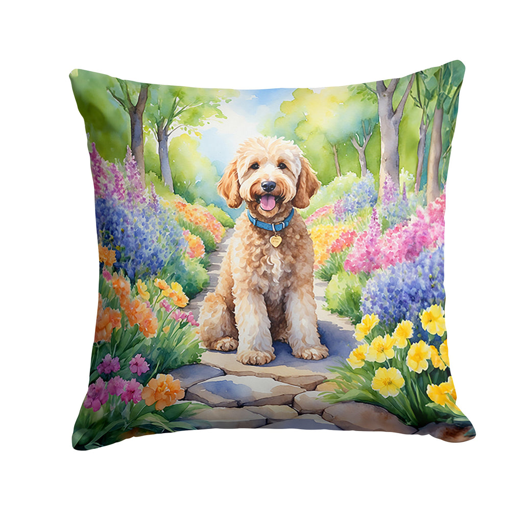 Goldendoodle Spring Path Decorative Throw Pillow 18x18 Indoor Outdoor Accent Cushion, Fabric Cover with Insert for Sofa, Bed, Porch & Living Room