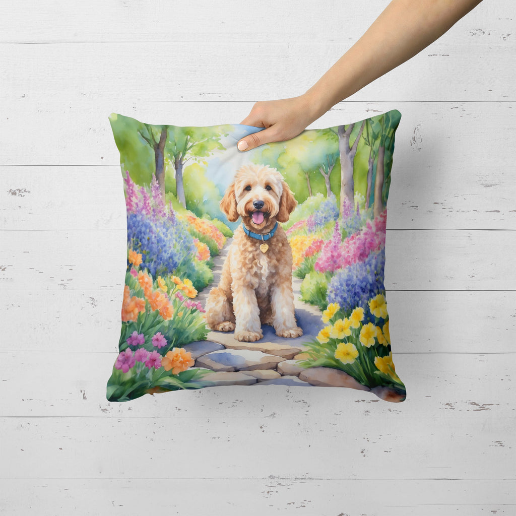 Goldendoodle Spring Path Decorative Throw Pillow 18x18 Indoor Outdoor Accent Cushion, Fabric Cover with Insert for Sofa, Bed, Porch & Living Room