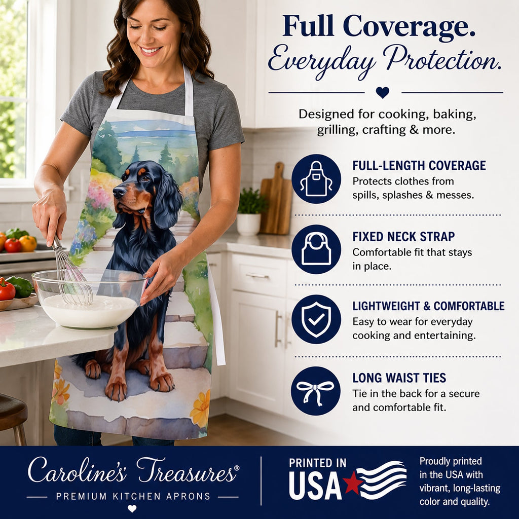 Gordon Setter Spring Path Apron Cooking Kitchen Server Baking Crafts Gardening for Adult Women Men, Unisex, Large, Multicolor
