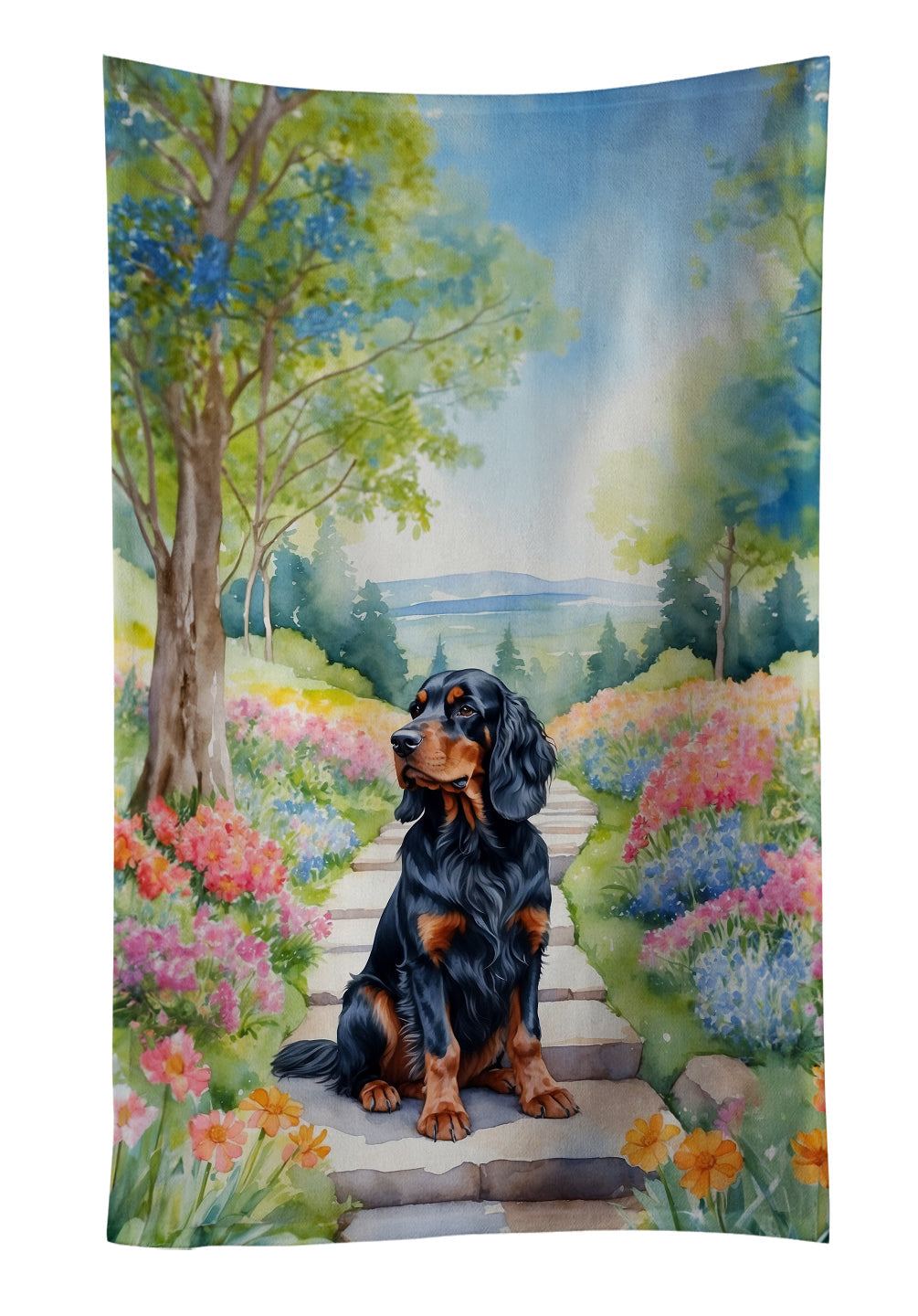 Gordon Setter Spring Path Kitchen Towel Velour Plush Front and Cotton Loop Back Machine Washable