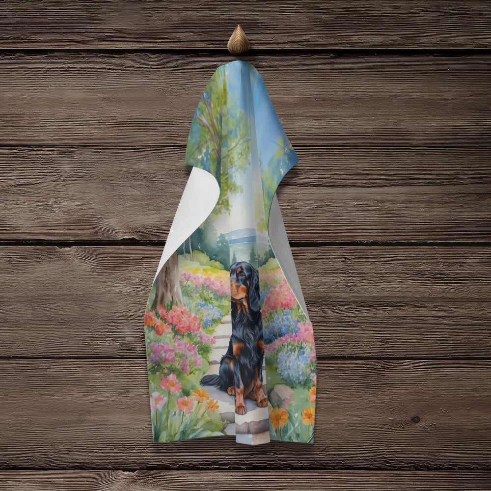 Gordon Setter Spring Path Kitchen Towel Velour Plush Front and Cotton Loop Back Machine Washable