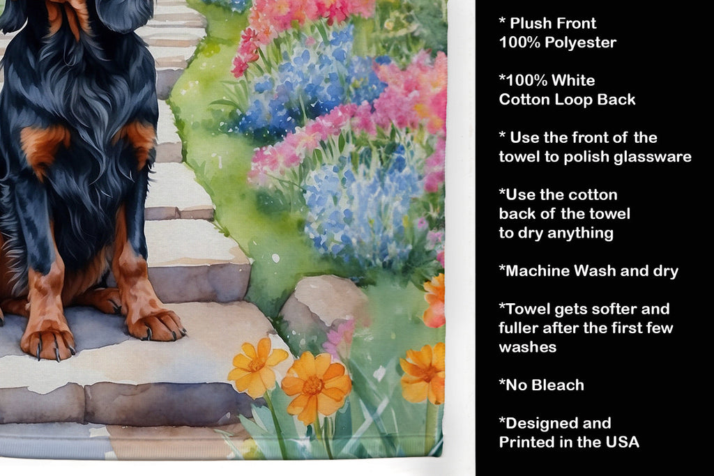 Gordon Setter Spring Path Kitchen Towel Velour Plush Front and Cotton Loop Back Machine Washable