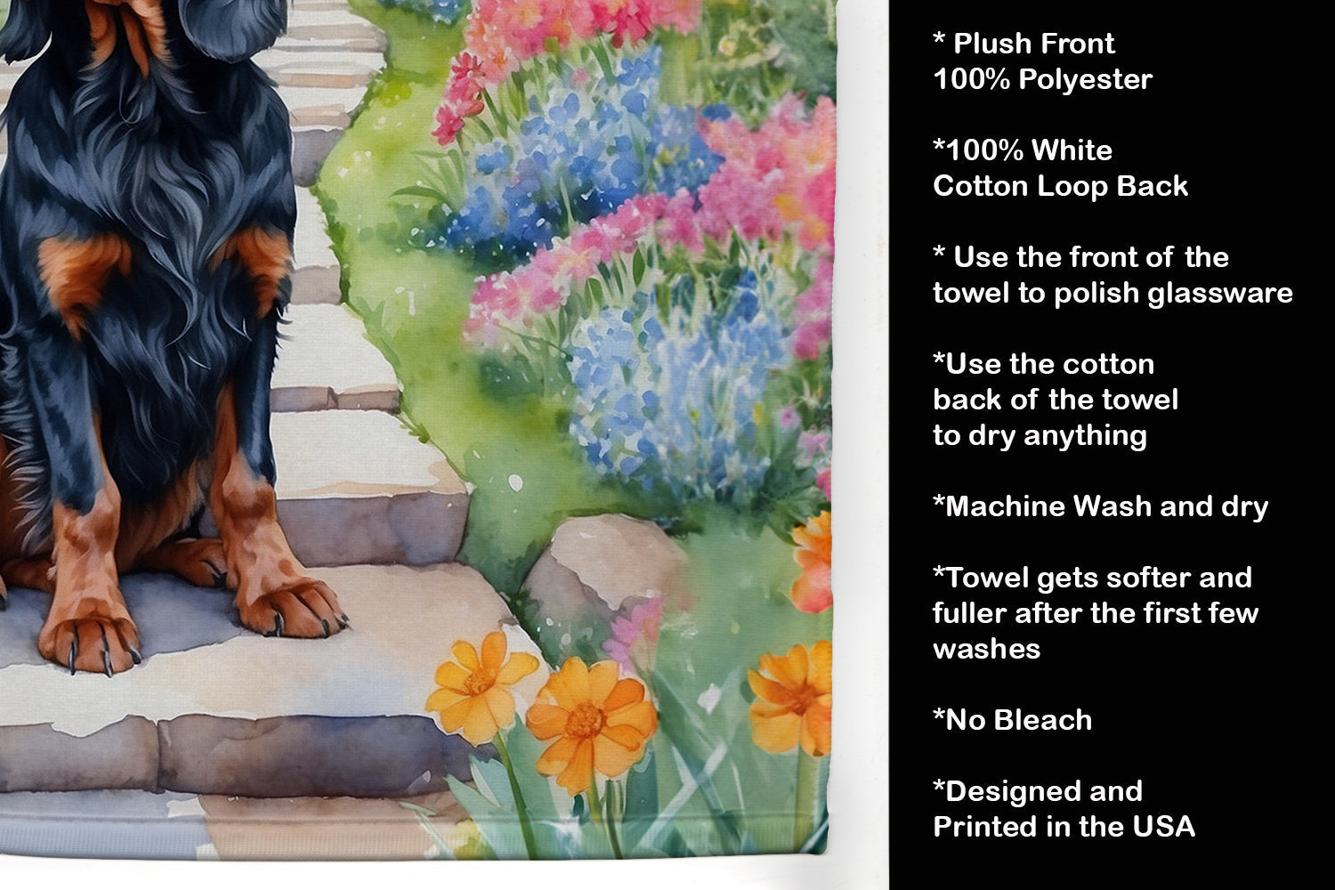 Gordon Setter Spring Path Kitchen Towel Velour Plush Front and Cotton Loop Back Machine Washable