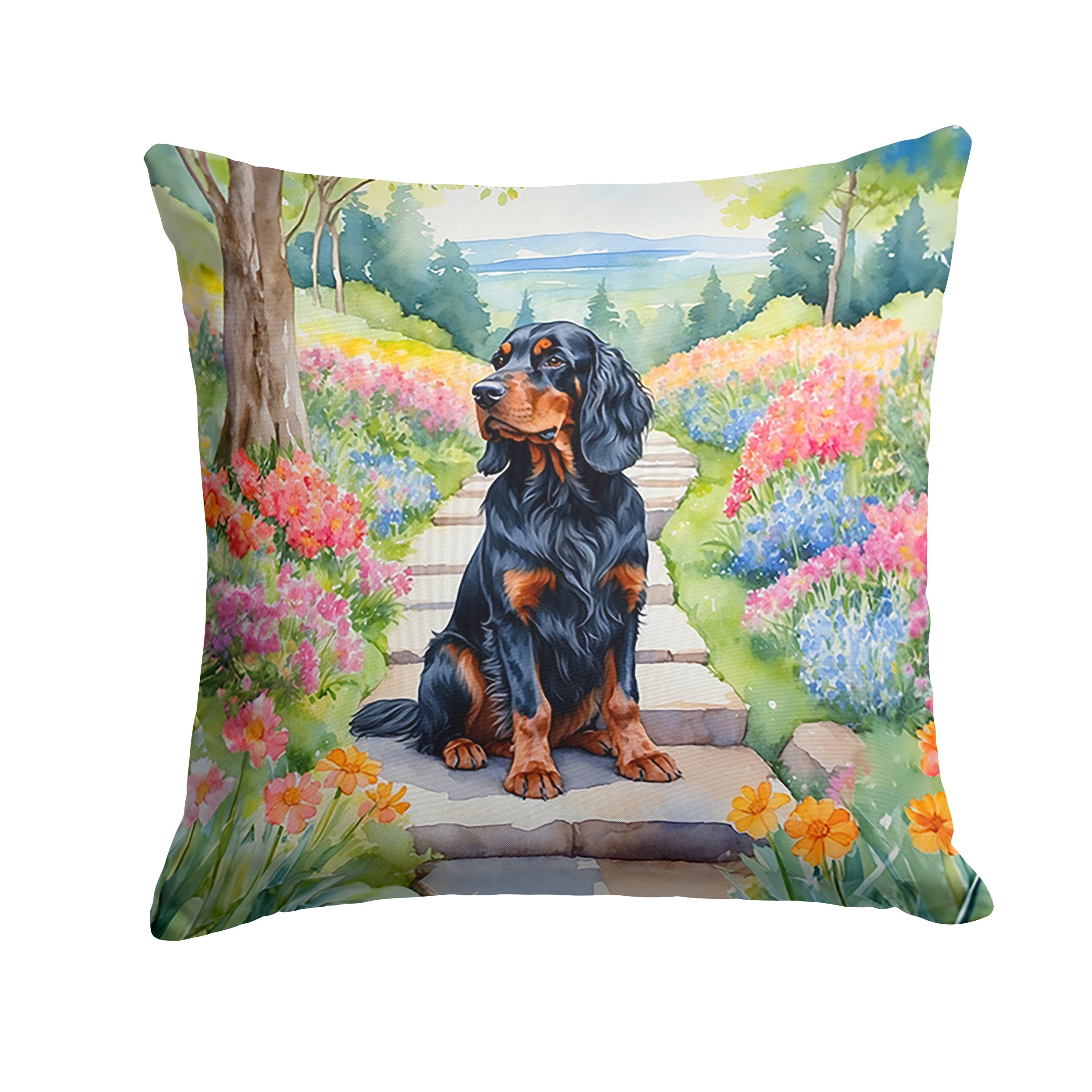 Gordon Setter Spring Path Decorative Throw Pillow 18x18 Indoor Outdoor Accent Cushion, Fabric Cover with Insert for Sofa, Bed, Porch & Living Room