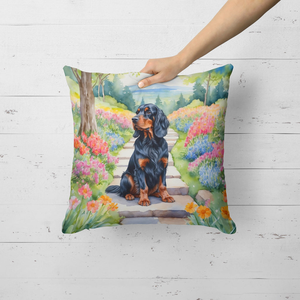 Gordon Setter Spring Path Decorative Throw Pillow 18x18 Indoor Outdoor Accent Cushion, Fabric Cover with Insert for Sofa, Bed, Porch & Living Room