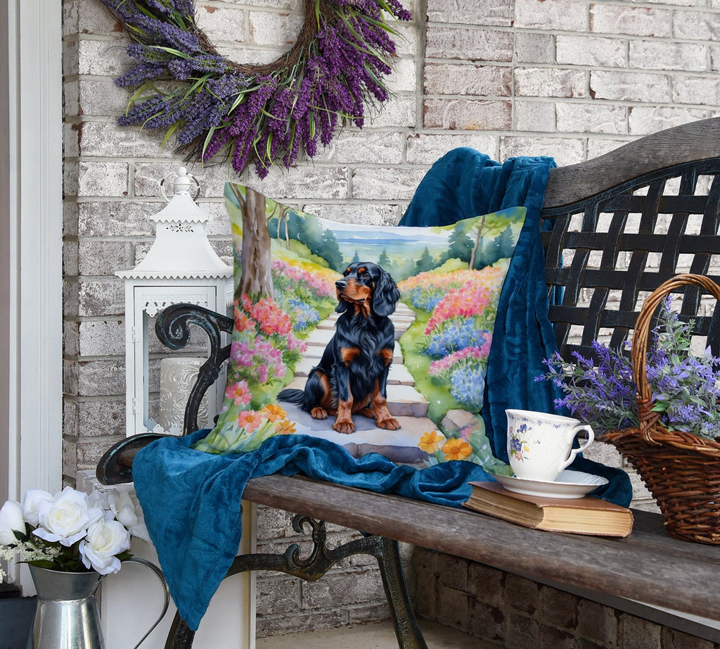 Gordon Setter Spring Path Decorative Throw Pillow 18x18 Indoor Outdoor Accent Cushion, Fabric Cover with Insert for Sofa, Bed, Porch & Living Room