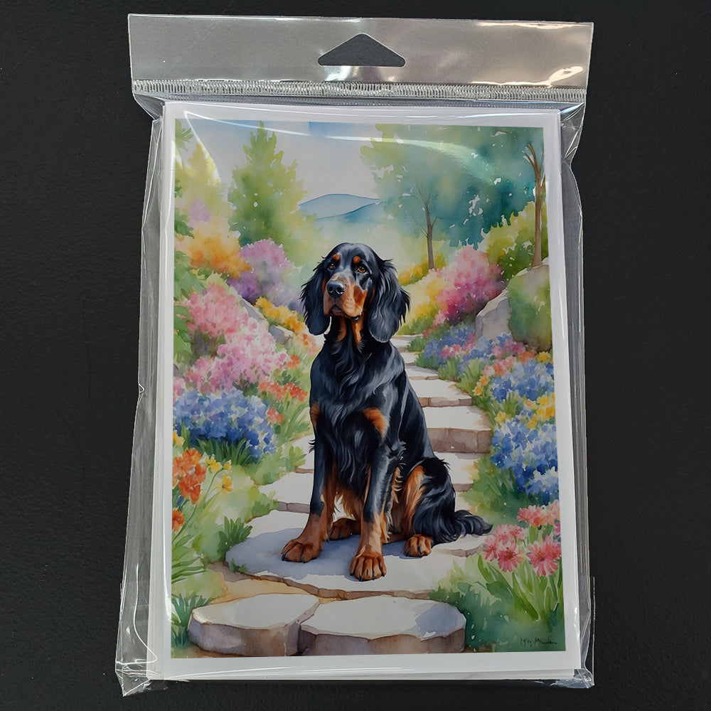 Gordon Setter Spring Path Greeting Cards Pack of 8 Blank Cards with Envelopes Whimsical A7 Size 5x7