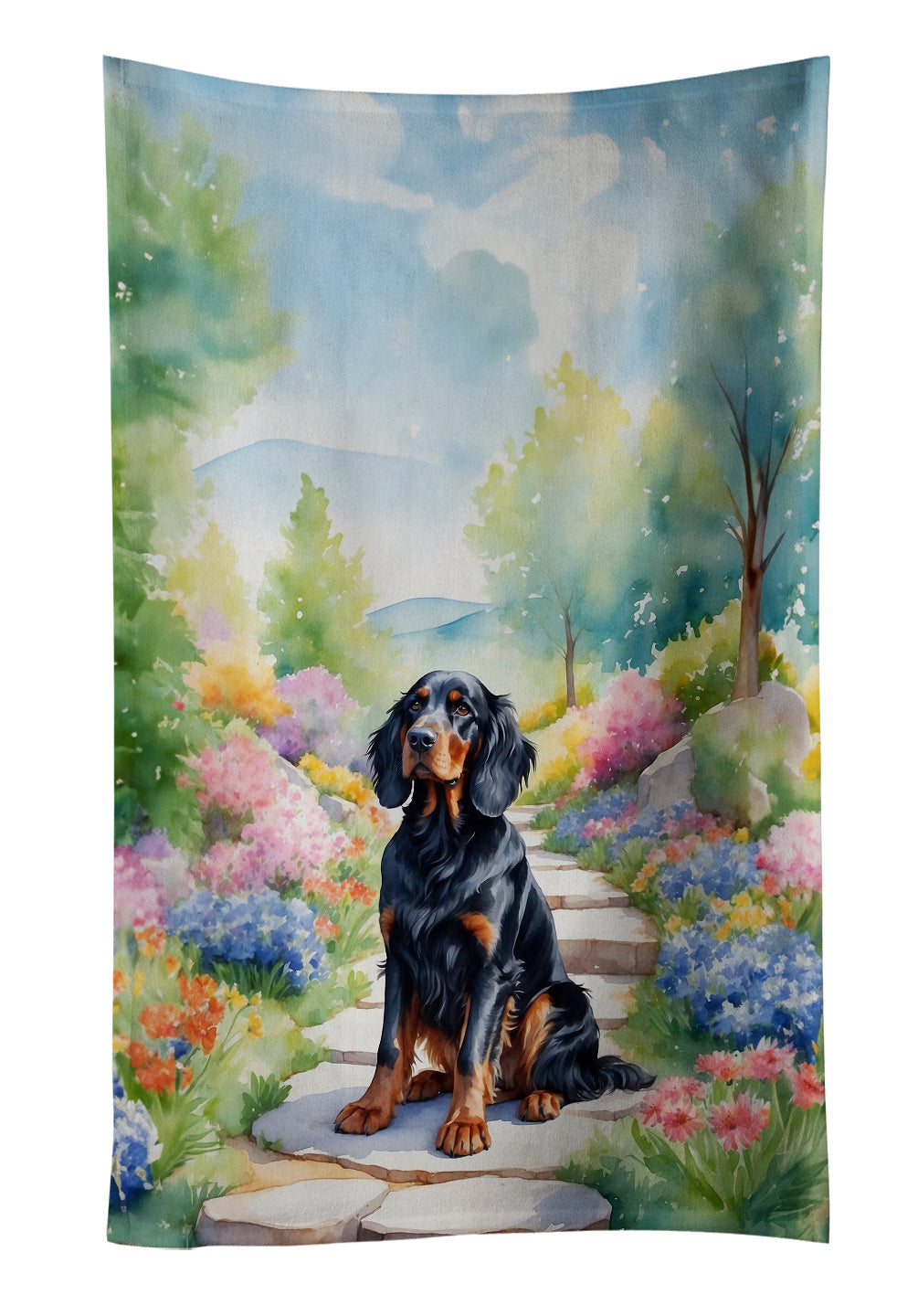 Gordon Setter Spring Path Kitchen Towel Velour Plush Front and Cotton Loop Back Machine Washable