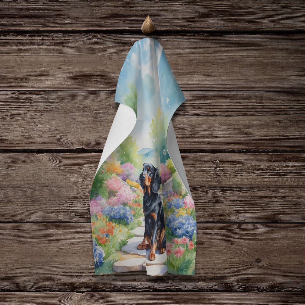 Gordon Setter Spring Path Kitchen Towel Velour Plush Front and Cotton Loop Back Machine Washable