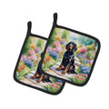 Gordon Setter Spring Path Pot Holder Set of 2 Heat Resistant Quilted Hot Pads 7.5 x 7.5 Inch, Insulated Kitchen Trivets for Cooking & Baking