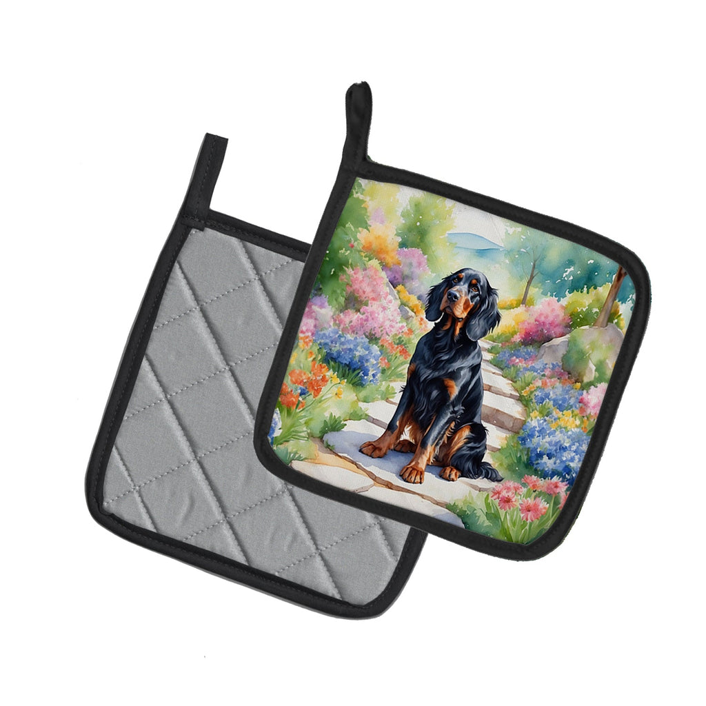 Gordon Setter Spring Path Pot Holder Set of 2 Heat Resistant Quilted Hot Pads 7.5 x 7.5 Inch, Insulated Kitchen Trivets for Cooking & Baking