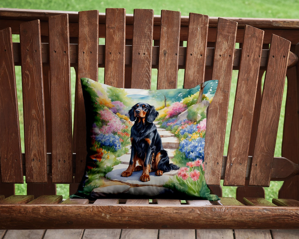 Gordon Setter Spring Path Decorative Throw Pillow 14x14 Indoor Outdoor Accent Cushion, Fabric Cover with Insert for Sofa, Bed, Porch & Living Room