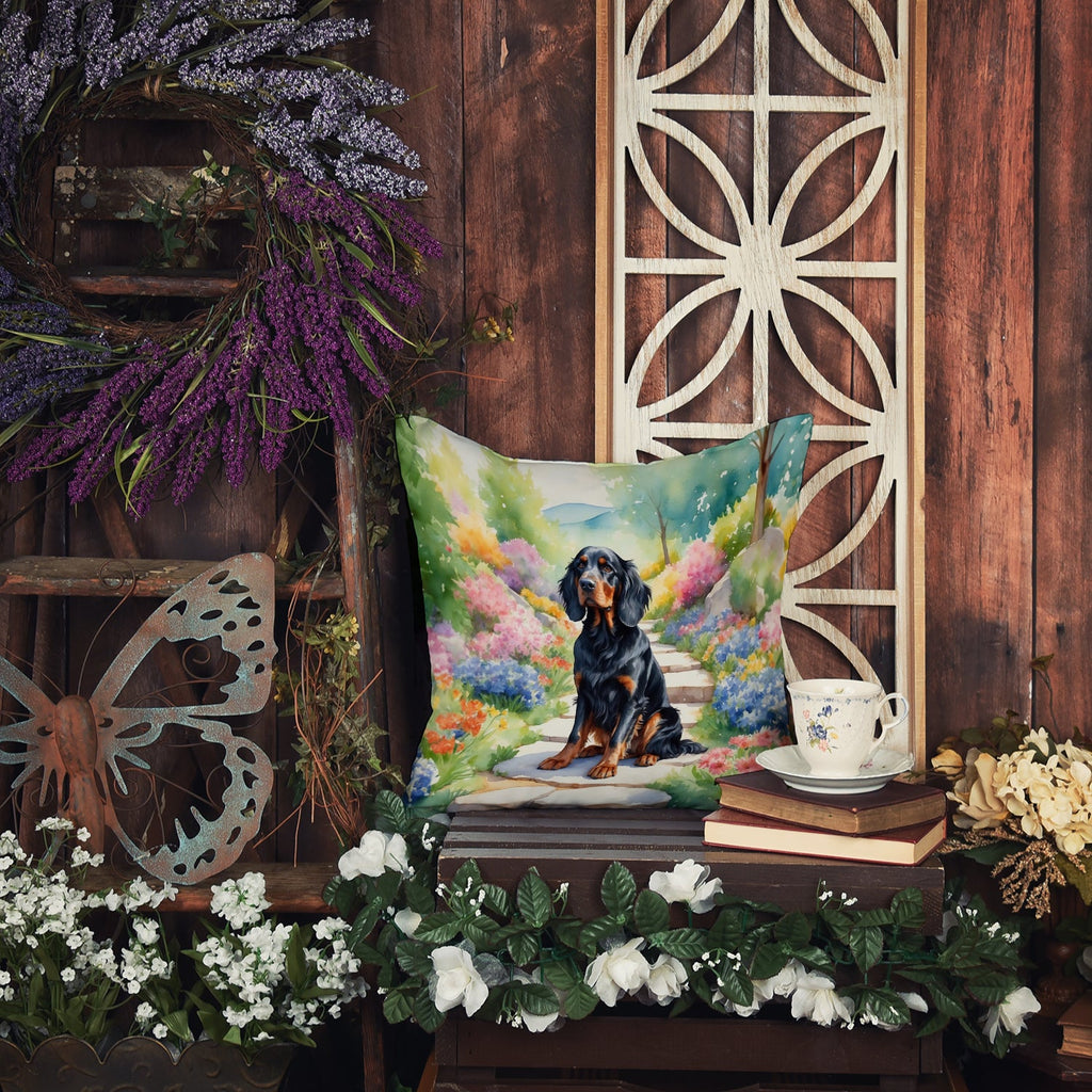 Gordon Setter Spring Path Decorative Throw Pillow 14x14 Indoor Outdoor Accent Cushion, Fabric Cover with Insert for Sofa, Bed, Porch & Living Room
