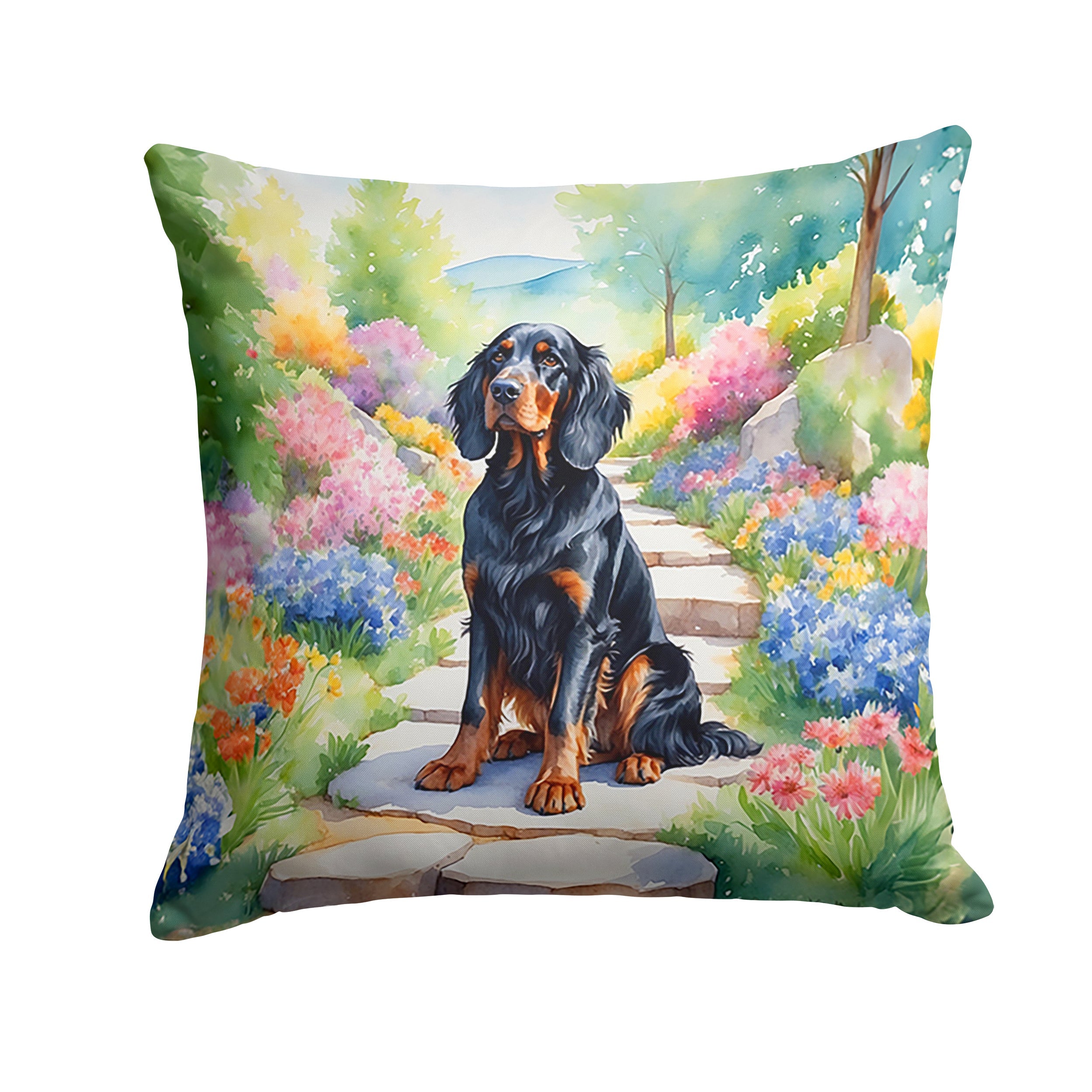 Gordon Setter Spring Path Decorative Throw Pillow 18x18 Indoor Outdoor Accent Cushion, Fabric Cover with Insert for Sofa, Bed, Porch & Living Room