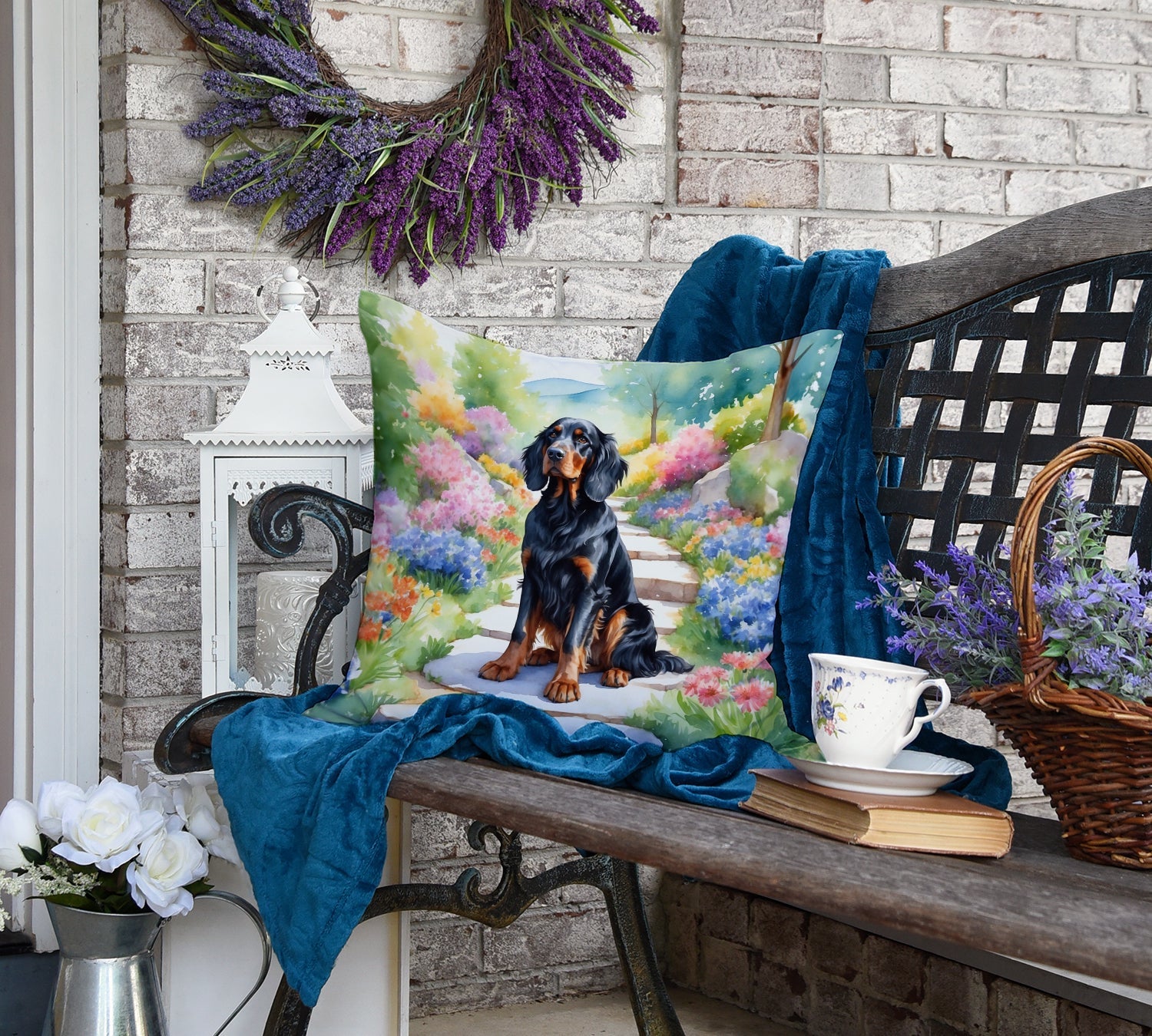 Gordon Setter Spring Path Decorative Throw Pillow 18x18 Indoor Outdoor Accent Cushion, Fabric Cover with Insert for Sofa, Bed, Porch & Living Room