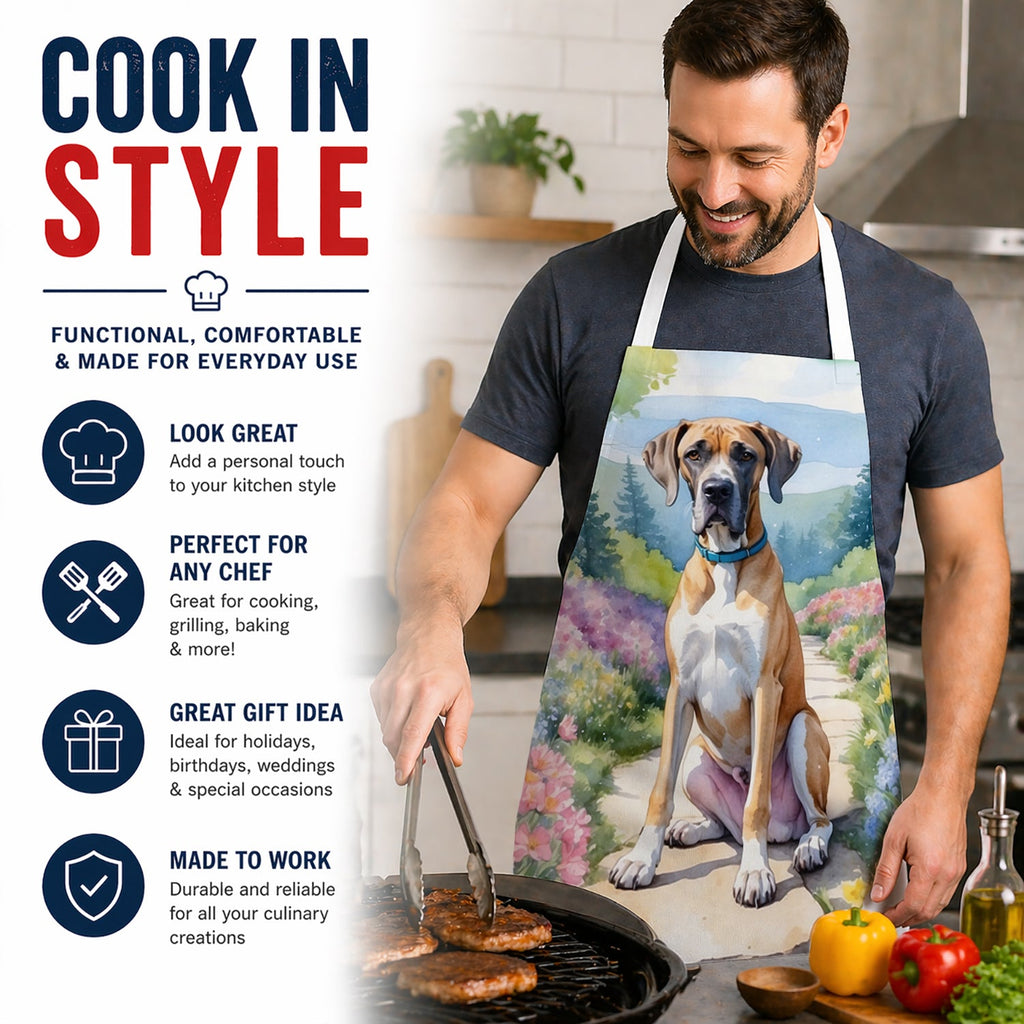 Great Dane Spring Path Apron Cooking Kitchen Server Baking Crafts Gardening for Adult Women Men, Unisex, Large, Multicolor