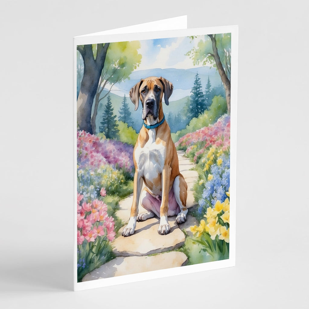 Great Dane Spring Path Greeting Cards Pack of 8 Blank Cards with Envelopes Whimsical A7 Size 5x7