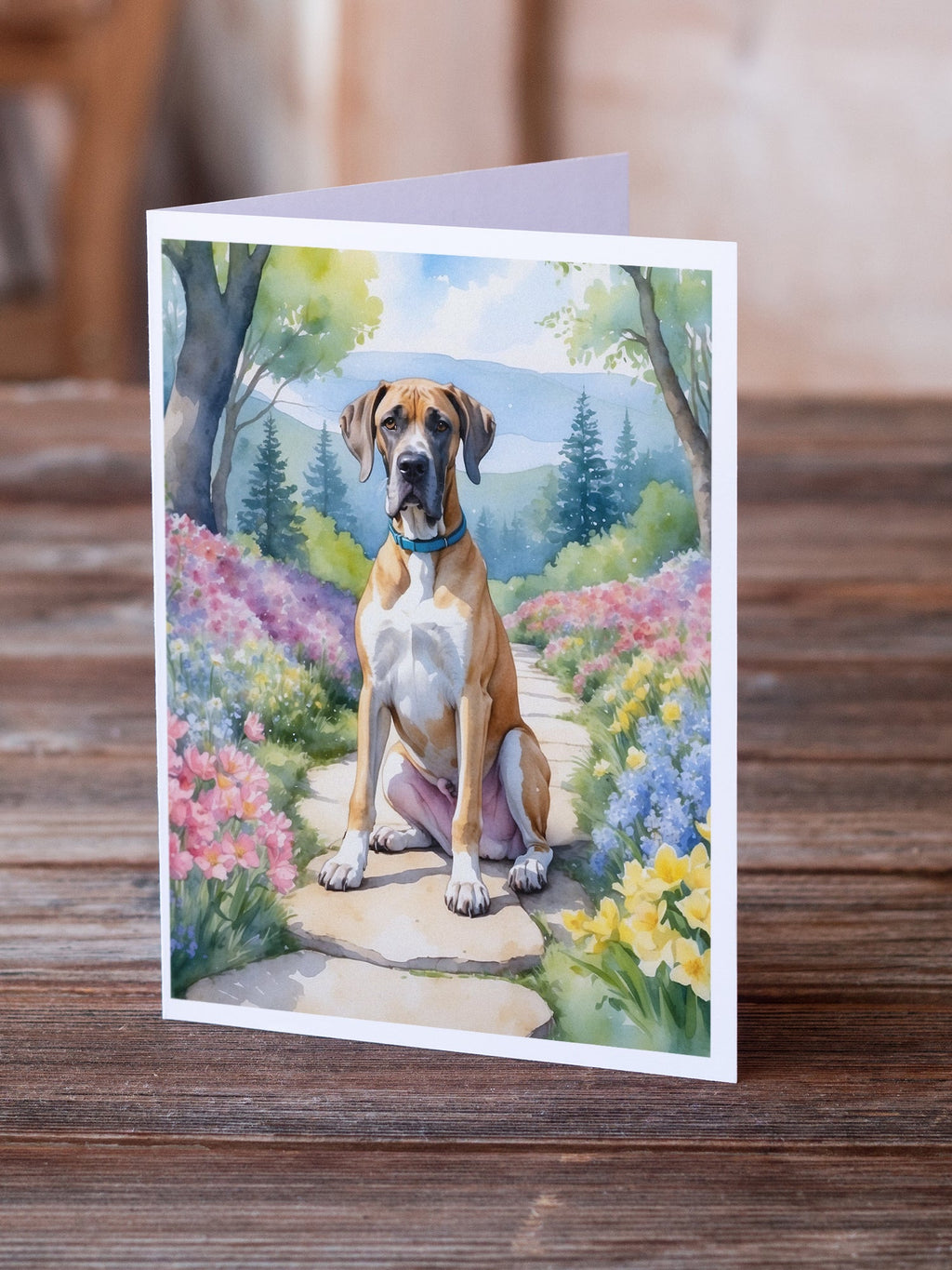 Great Dane Spring Path Greeting Cards Pack of 8 Blank Cards with Envelopes Whimsical A7 Size 5x7
