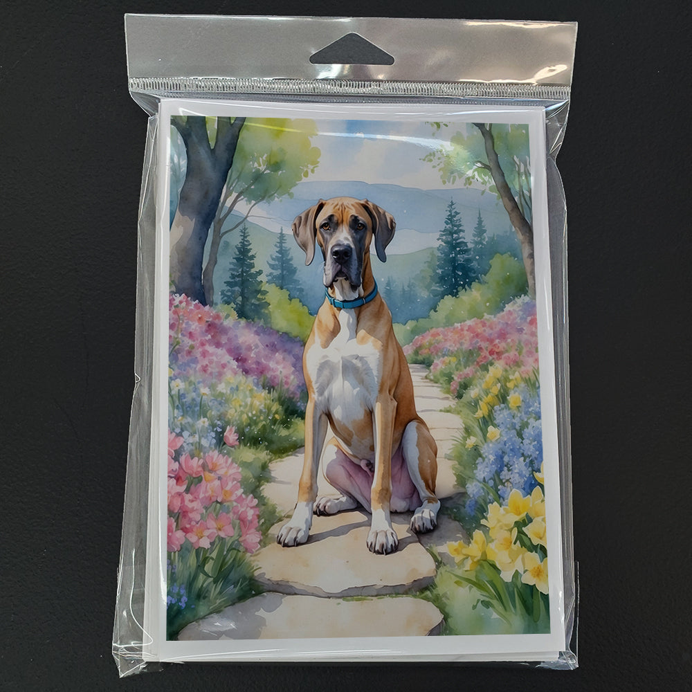 Great Dane Spring Path Greeting Cards Pack of 8 Blank Cards with Envelopes Whimsical A7 Size 5x7