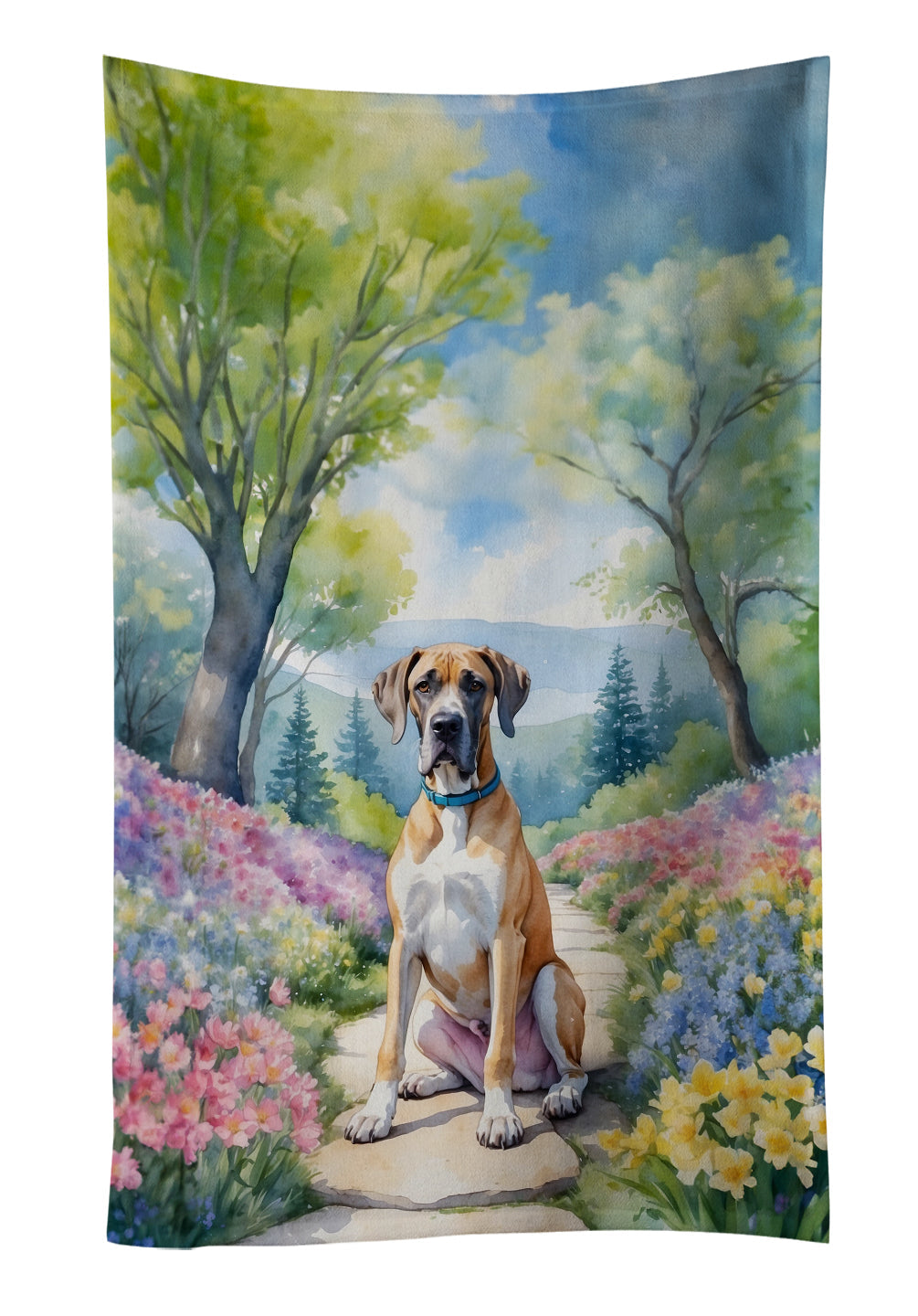 Great Dane Spring Path Kitchen Towel Velour Plush Front and Cotton Loop Back Machine Washable