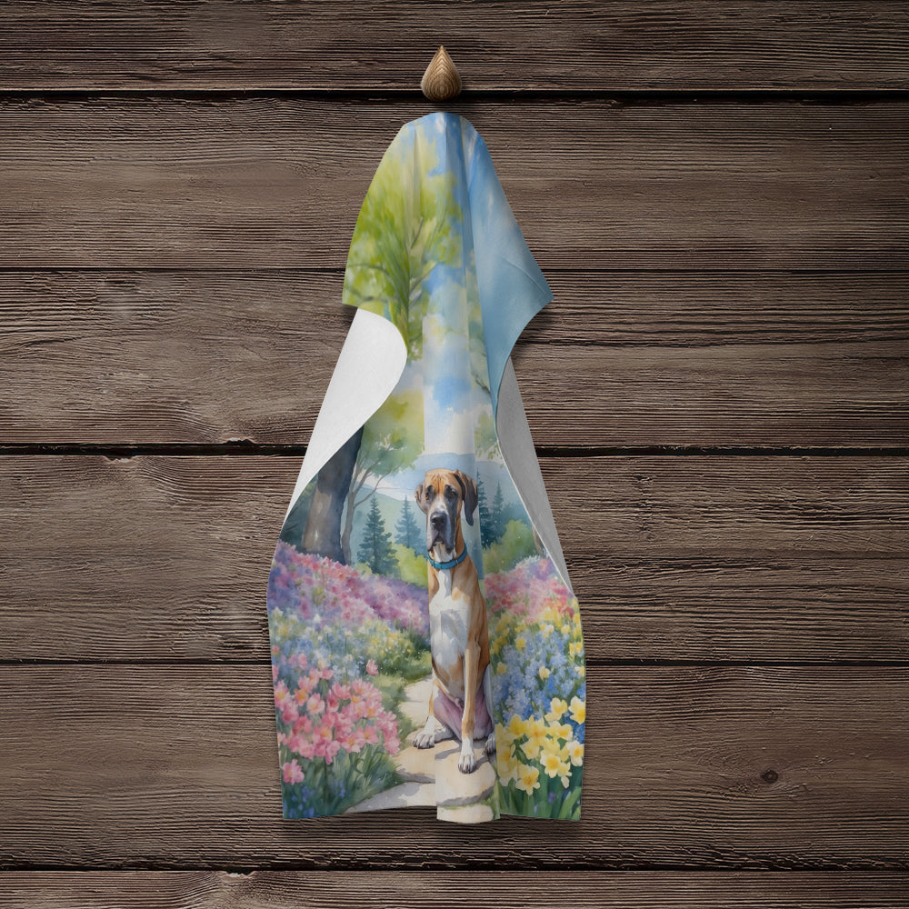 Great Dane Spring Path Kitchen Towel Velour Plush Front and Cotton Loop Back Machine Washable