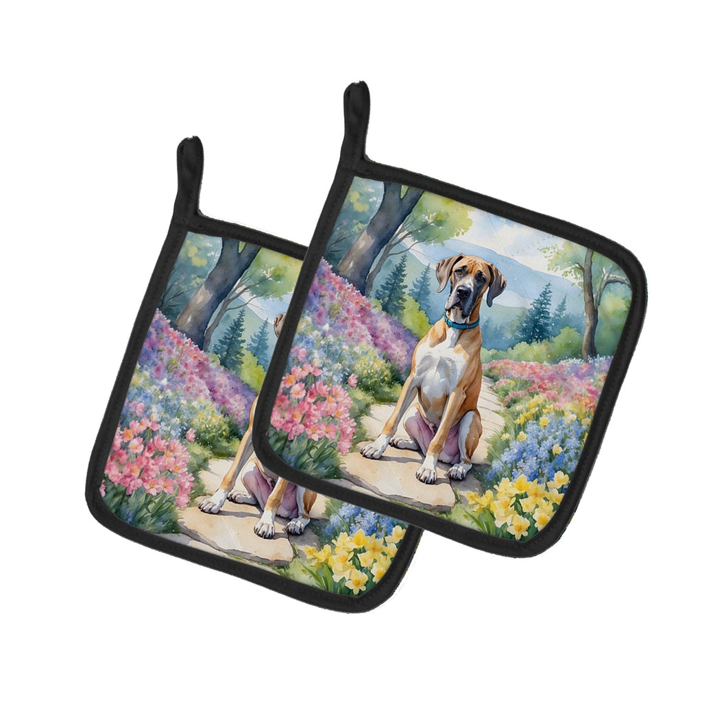 Great Dane Spring Path Pot Holder Set of 2 Heat Resistant Quilted Hot Pads 7.5 x 7.5 Inch, Insulated Kitchen Trivets for Cooking & Baking