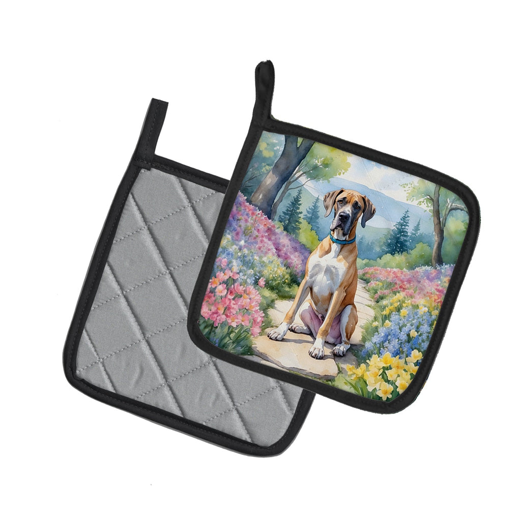 Great Dane Spring Path Pot Holder Set of 2 Heat Resistant Quilted Hot Pads 7.5 x 7.5 Inch, Insulated Kitchen Trivets for Cooking & Baking