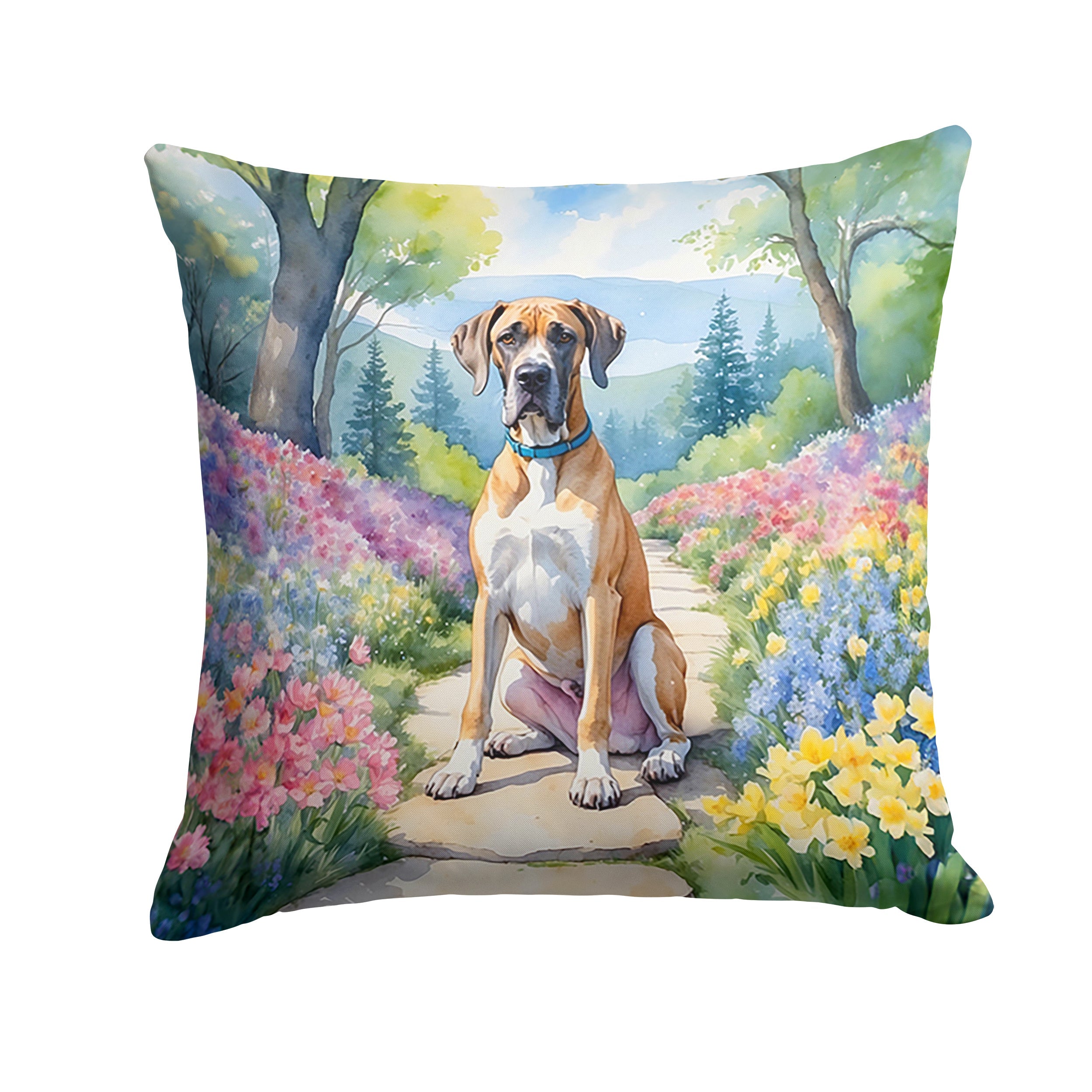 Great Dane Spring Path Decorative Throw Pillow 18x18 Indoor Outdoor Accent Cushion, Fabric Cover with Insert for Sofa, Bed, Porch & Living Room