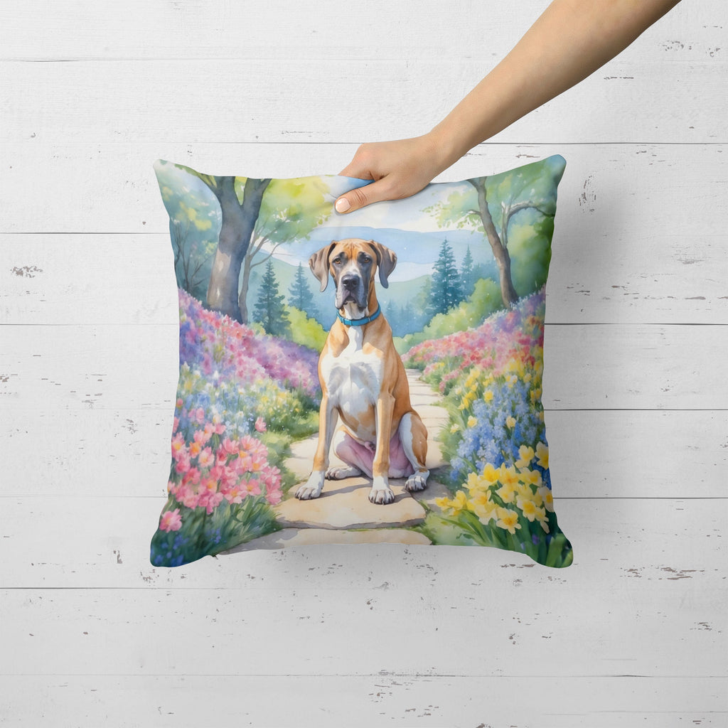 Great Dane Spring Path Decorative Throw Pillow 18x18 Indoor Outdoor Accent Cushion, Fabric Cover with Insert for Sofa, Bed, Porch & Living Room