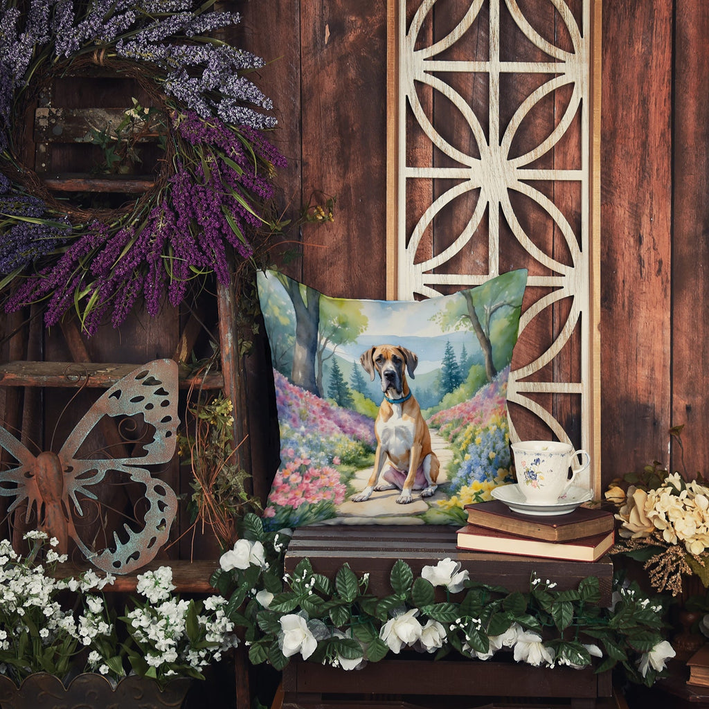 Great Dane Spring Path Decorative Throw Pillow 18x18 Indoor Outdoor Accent Cushion, Fabric Cover with Insert for Sofa, Bed, Porch & Living Room