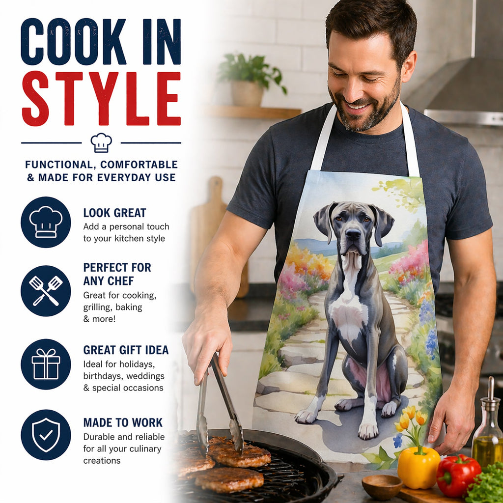 Great Dane Spring Path Apron Cooking Kitchen Server Baking Crafts Gardening for Adult Women Men, Unisex, Large, Multicolor
