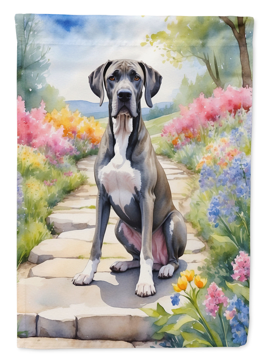 Great Dane Spring Path House Flag 28x40 Porch Sleeve Pole Decorative Outside Yard Banner Artwork Wall Hanging, Polyester