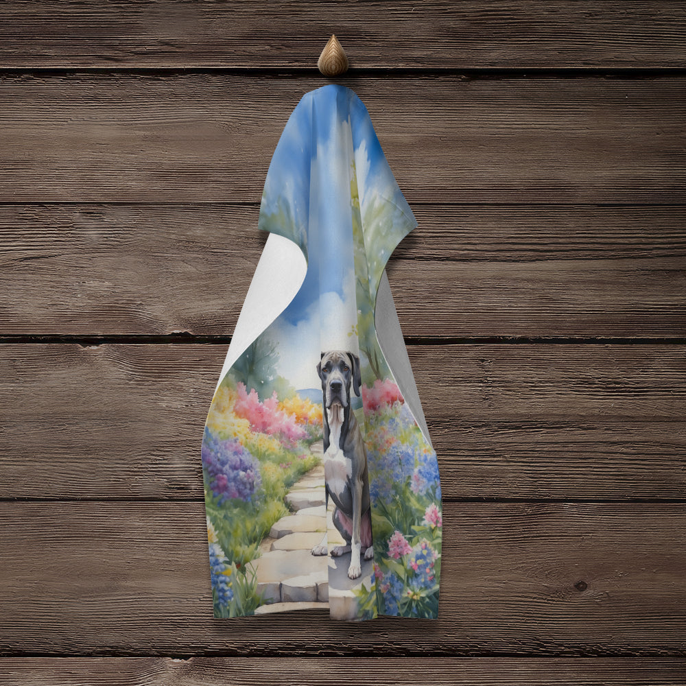 Great Dane Spring Path Kitchen Towel Velour Plush Front and Cotton Loop Back Machine Washable