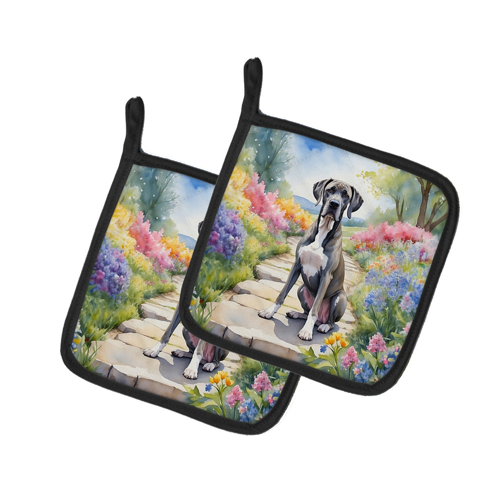 Great Dane Spring Path Pot Holder Set of 2 Heat Resistant Quilted Hot Pads 7.5 x 7.5 Inch, Insulated Kitchen Trivets for Cooking & Baking