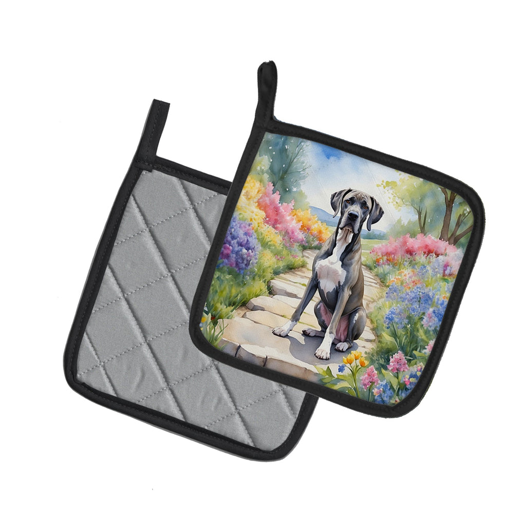 Great Dane Spring Path Pot Holder Set of 2 Heat Resistant Quilted Hot Pads 7.5 x 7.5 Inch, Insulated Kitchen Trivets for Cooking & Baking