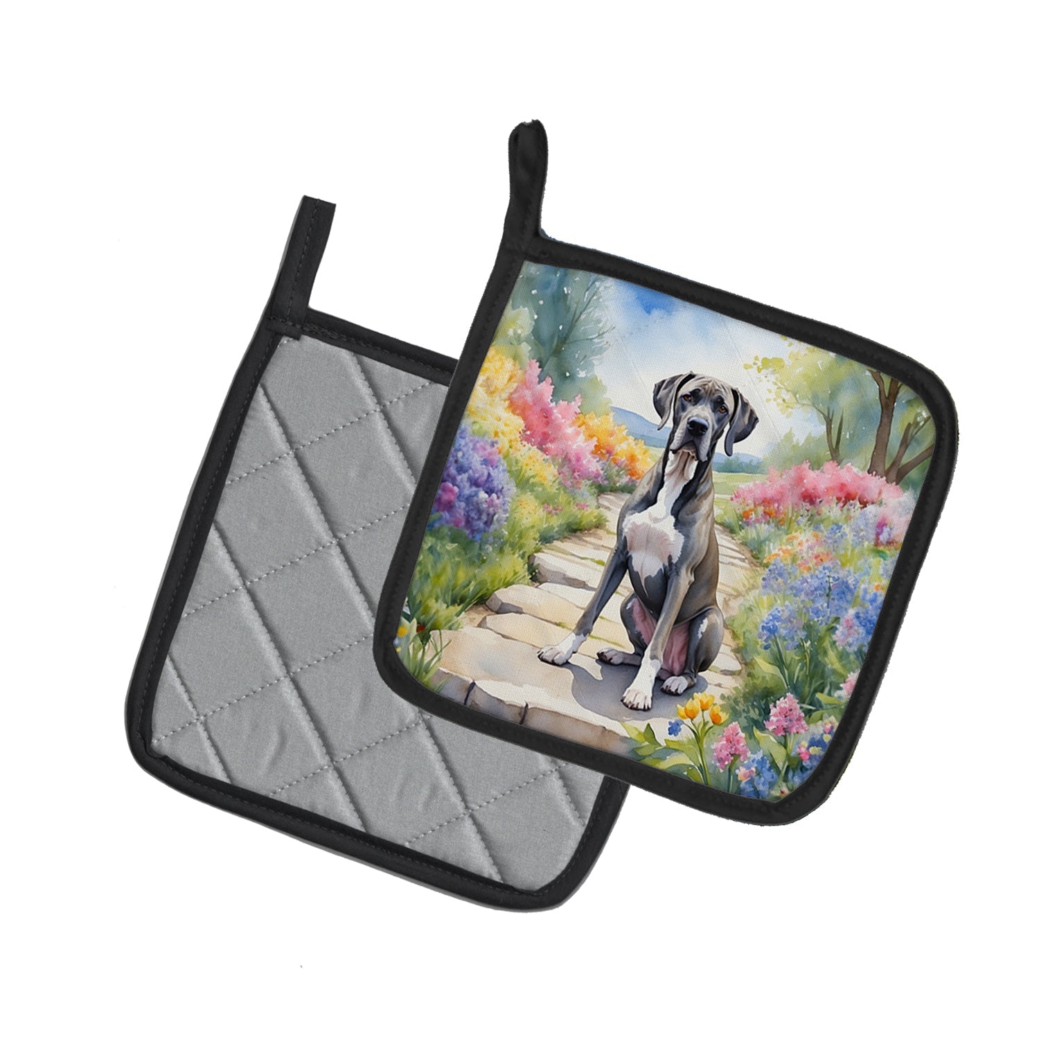 Great Dane Spring Path Pot Holder Set of 2 Heat Resistant Quilted Hot Pads 7.5 x 7.5 Inch, Insulated Kitchen Trivets for Cooking & Baking