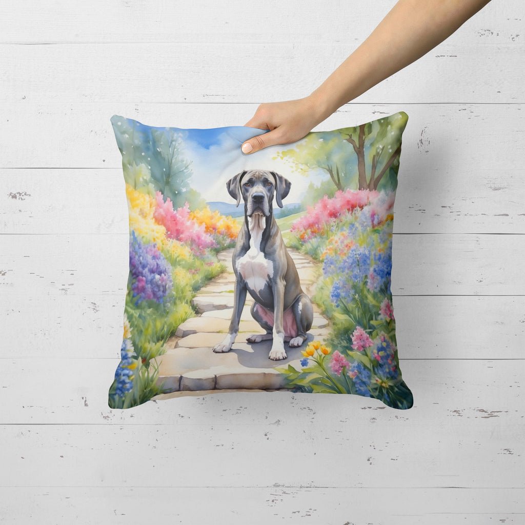 Great Dane Spring Path Decorative Throw Pillow 18x18 Indoor Outdoor Accent Cushion, Fabric Cover with Insert for Sofa, Bed, Porch & Living Room