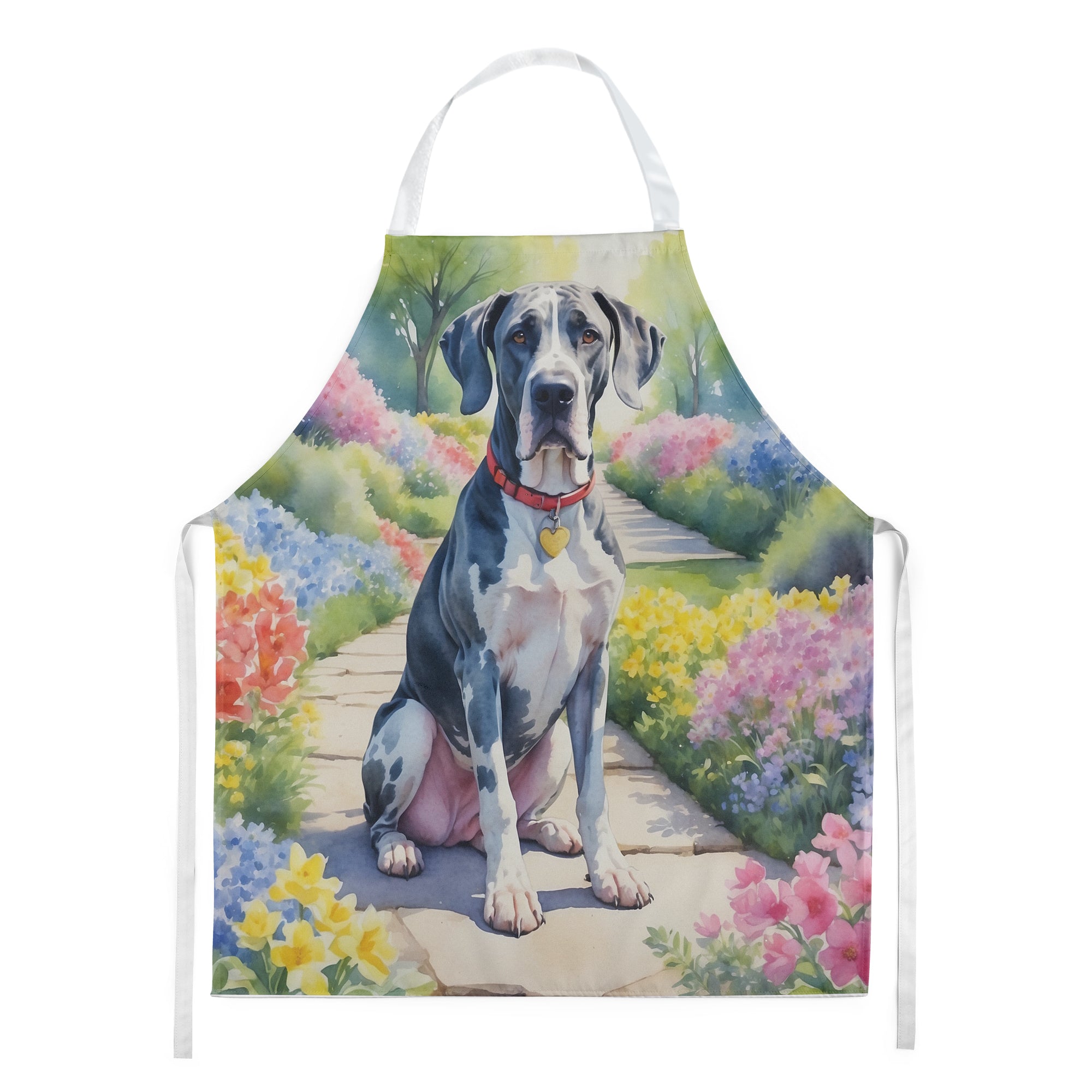 Great Dane Spring Path Apron Cooking Kitchen Server Baking Crafts Gardening for Adult Women Men, Unisex, Large, Multicolor