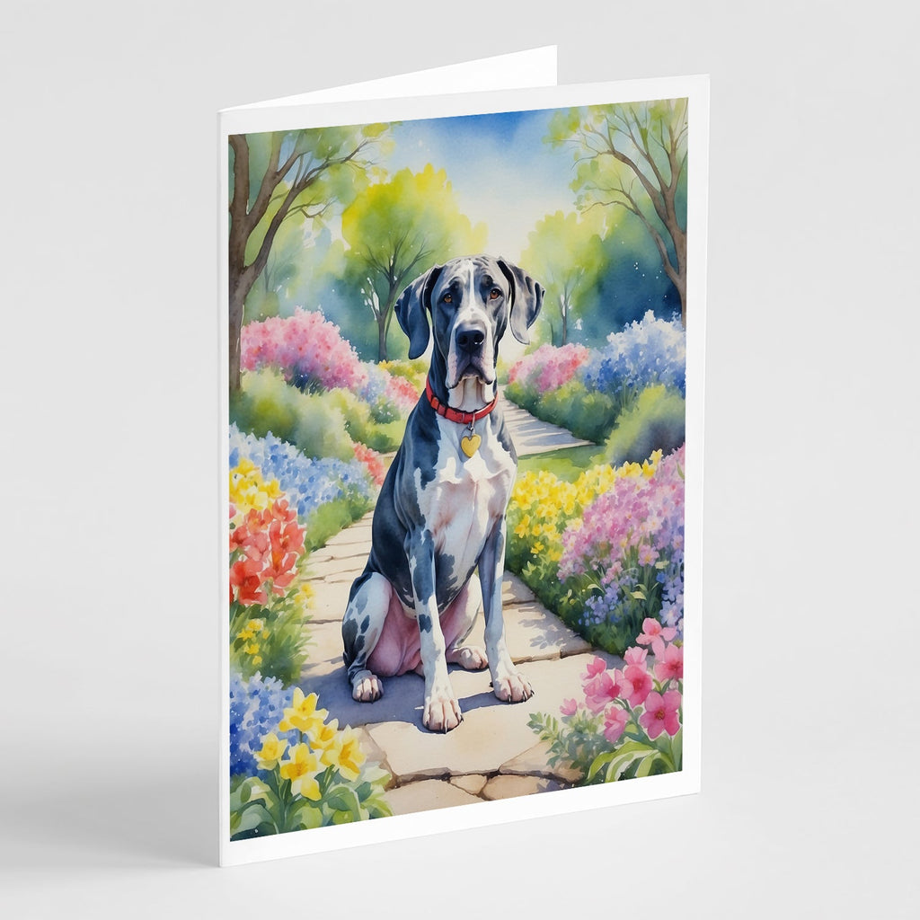 Great Dane Spring Path Greeting Cards Pack of 8 Blank Cards with Envelopes Whimsical A7 Size 5x7