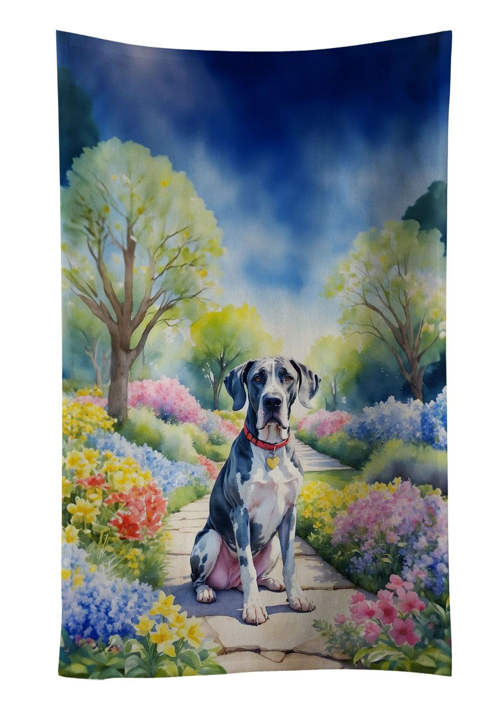 Great Dane Spring Path Kitchen Towel Velour Plush Front and Cotton Loop Back Machine Washable
