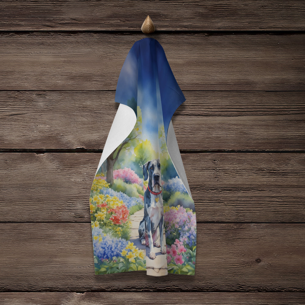 Great Dane Spring Path Kitchen Towel Velour Plush Front and Cotton Loop Back Machine Washable