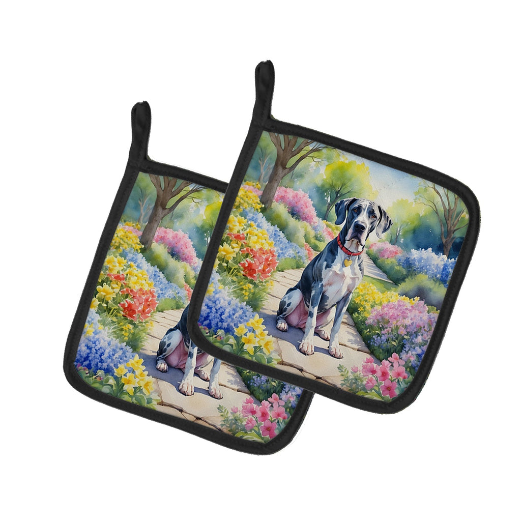 Great Dane Spring Path Pot Holder Set of 2 Heat Resistant Quilted Hot Pads 7.5 x 7.5 Inch, Insulated Kitchen Trivets for Cooking & Baking