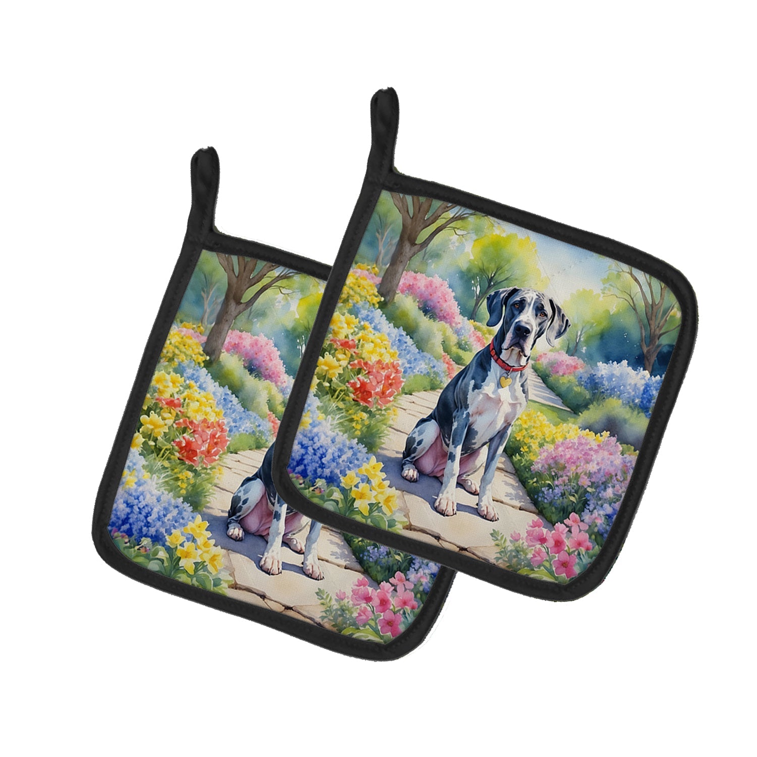 Great Dane Spring Path Pot Holder Set of 2 Heat Resistant Quilted Hot Pads 7.5 x 7.5 Inch, Insulated Kitchen Trivets for Cooking & Baking