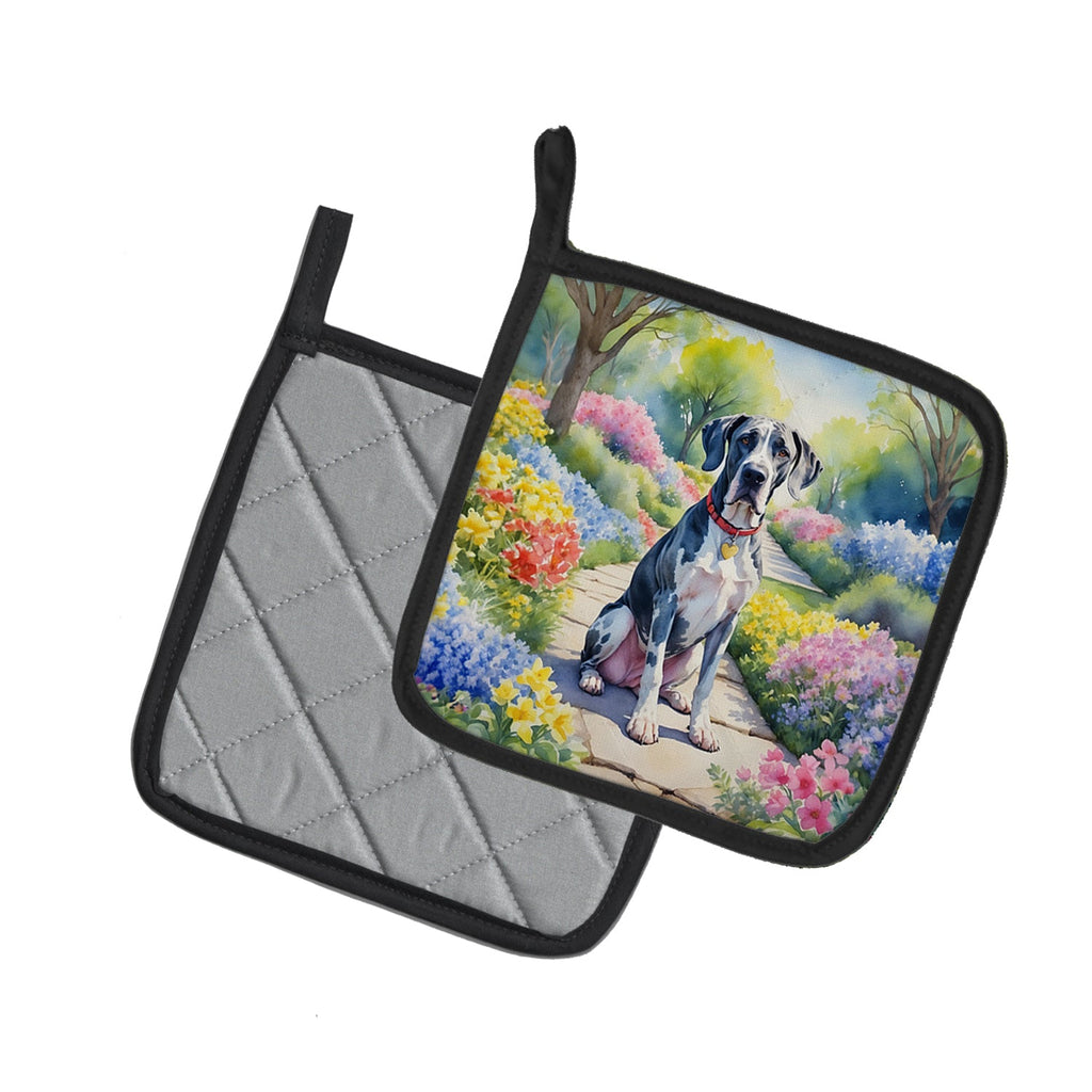 Great Dane Spring Path Pot Holder Set of 2 Heat Resistant Quilted Hot Pads 7.5 x 7.5 Inch, Insulated Kitchen Trivets for Cooking & Baking