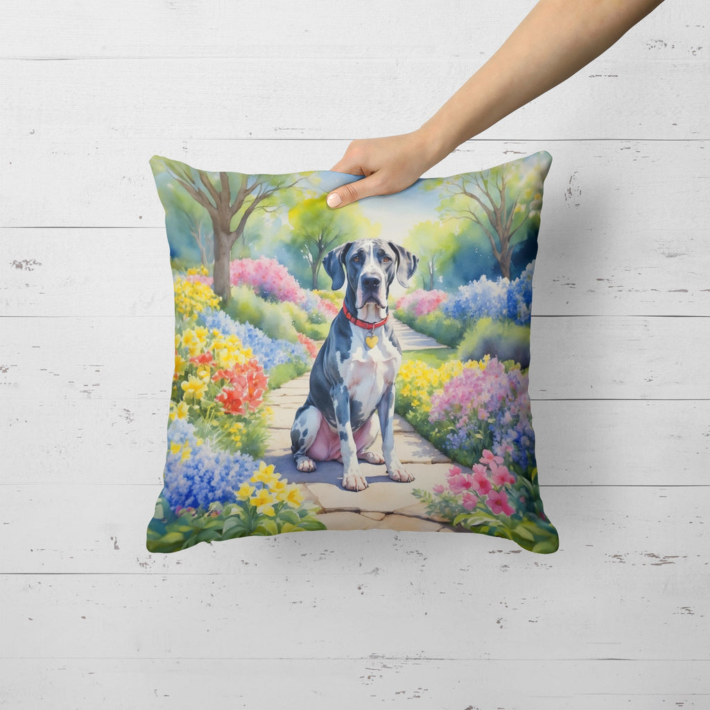 Great Dane Spring Path Decorative Throw Pillow 18x18 Indoor Outdoor Accent Cushion, Fabric Cover with Insert for Sofa, Bed, Porch & Living Room