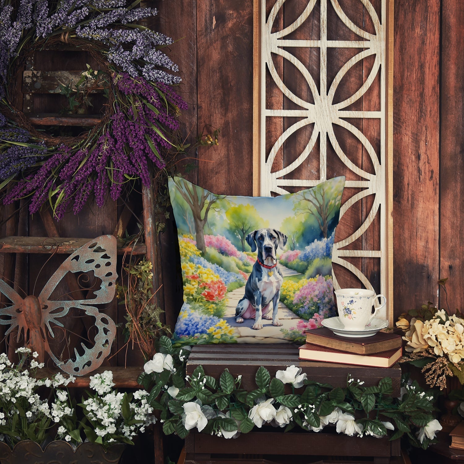 Great Dane Spring Path Decorative Throw Pillow 18x18 Indoor Outdoor Accent Cushion, Fabric Cover with Insert for Sofa, Bed, Porch & Living Room